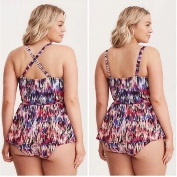Torrid Peplum Skirted Mirage Print Underwire Push Up One Piece Swimsuit Size 2X - Picture 3 of 10